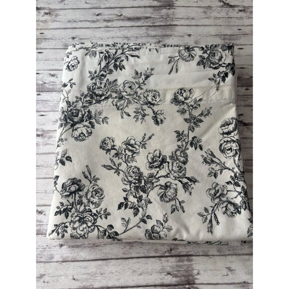 Ralph Lauren COTTAGE HILL FLAT SHEET Queen Roses Black Ivory Cotton - Picture 1 of 5